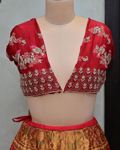 Red Patola Silk Lehenga with Organza Dupatta image 1