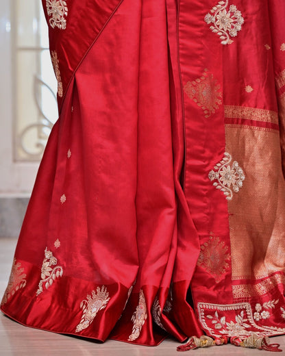 Red Silk Saree with Boota Highlight Border image 4