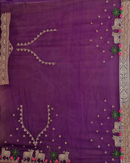 Purple Tissue Khaddi Saree with Nandi Work Palla image 5