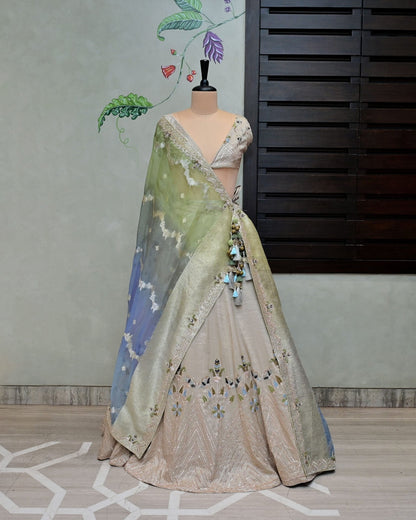 Tissue Lehenga with Multicoloured Dupatta image 0