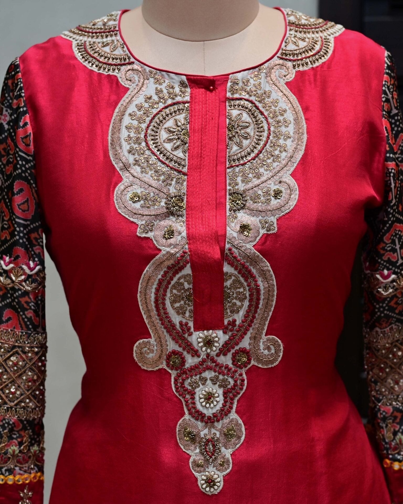 Red Silk Suit with Embroidered Pants image 3