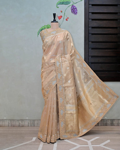 Tissue Saree with Abstract Border image 1