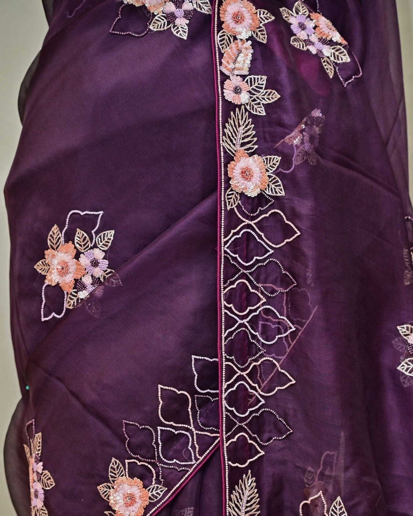 Dark Wine Organza Saree image 3