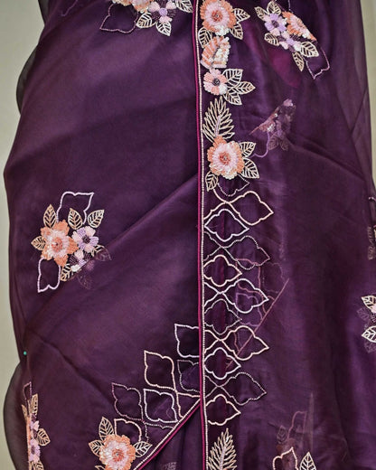 Dark Wine Organza Saree image 3