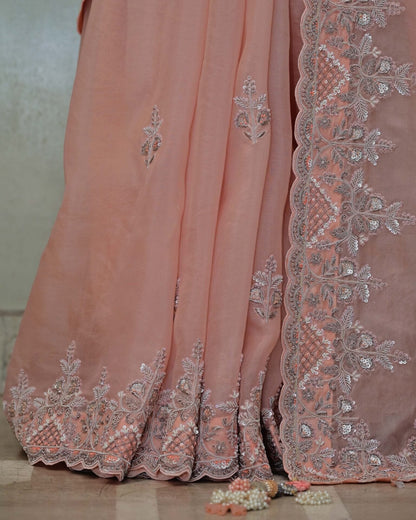 Peach Organza Saree image 4