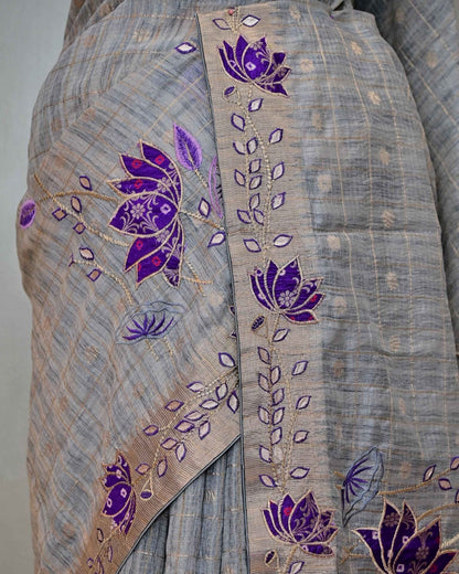 Grey Handloom Check with Embroidery image 2