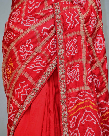 Red Ghatchola Saree with Frill Border image 3