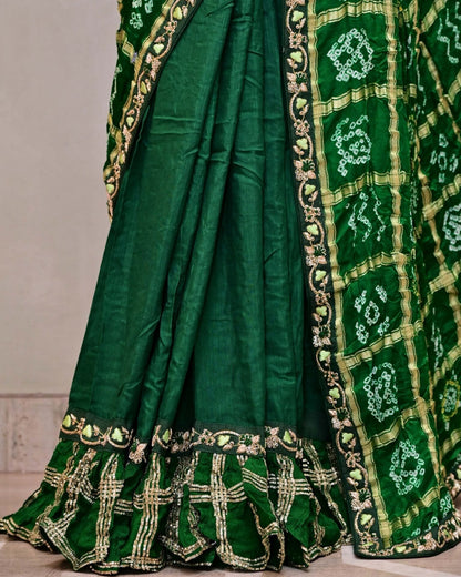 Green Ghatchola Saree with Frill Border image 4