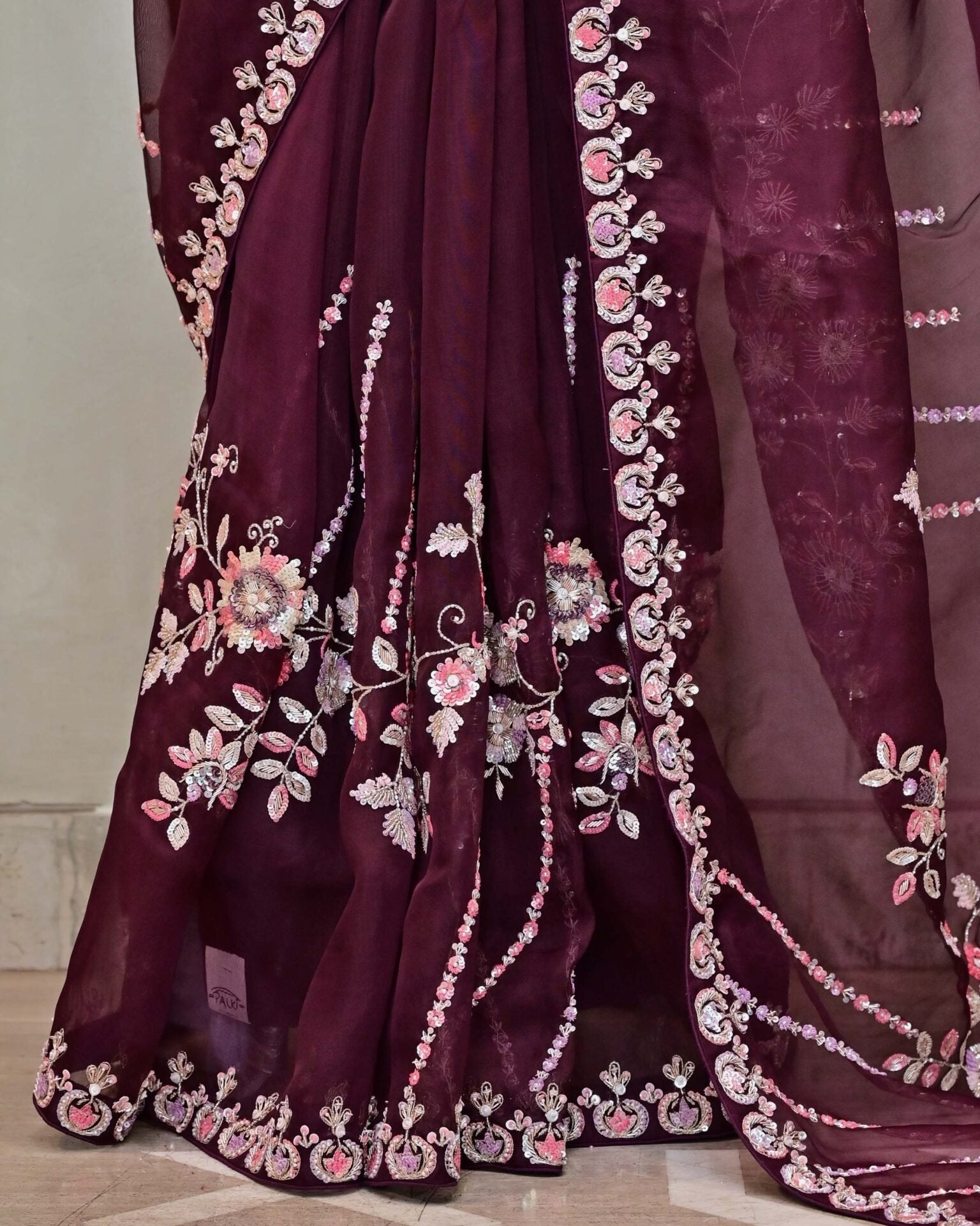 Wine Organza Saree image 3