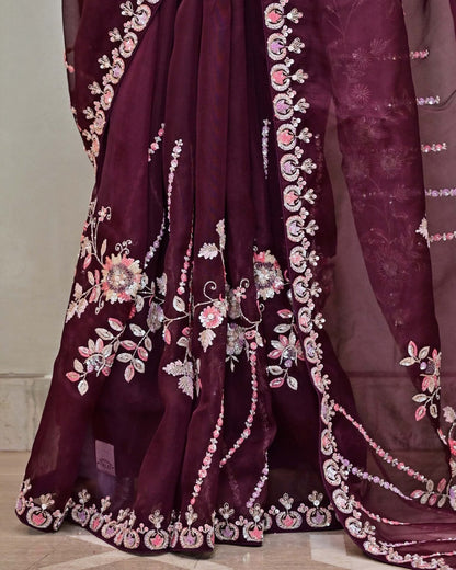 Wine Organza Saree image 3