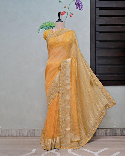 Yellow Crush Tissue Saree image 1