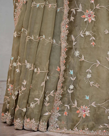 Green Organza Saree image 4