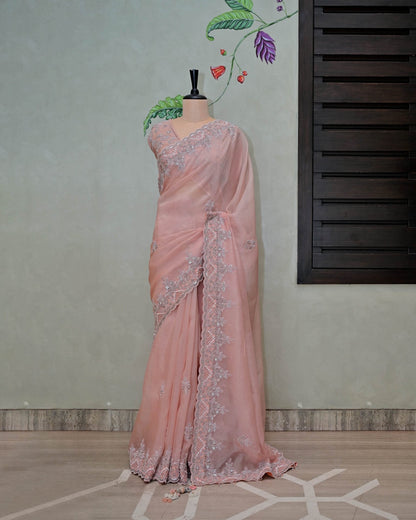 Peach Organza Saree image 1