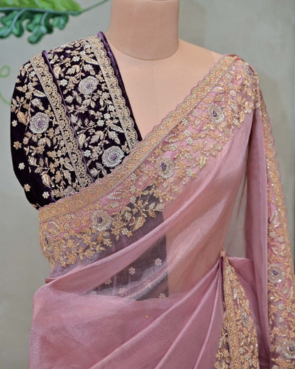 Mauve Tissue Saree with Cutdana Border image 2