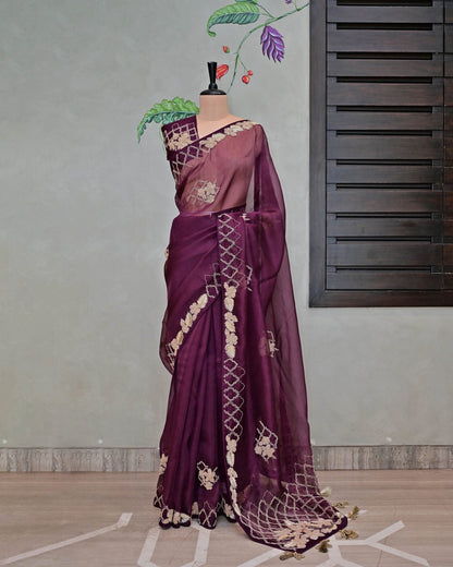 Wine Organza Saree image 0