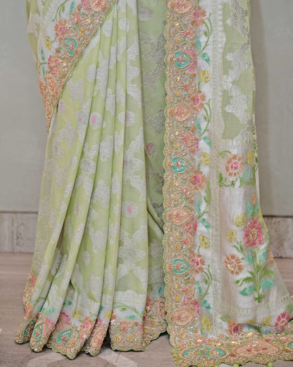 Lime Green Khaddi Saree image 3