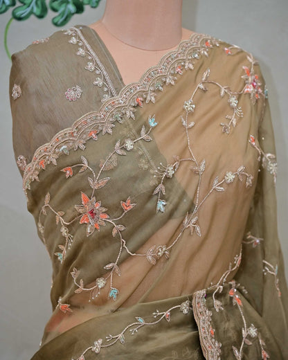 Green Organza Saree image 2