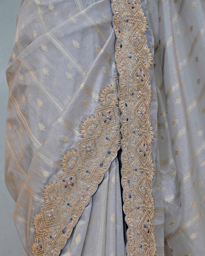 Gold Tissue Kora Saree image 3