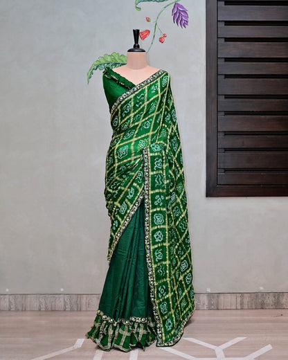 Green Ghatchola Saree with Frill Border image 0