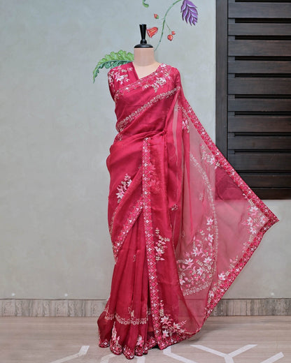 Pink Organza Saree image 1