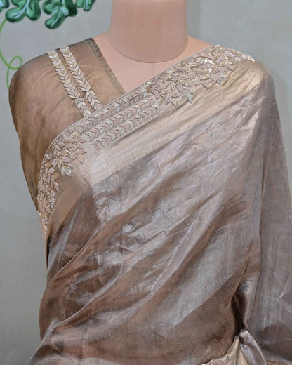 Grey Tissue Saree with Suvendu Border image 2