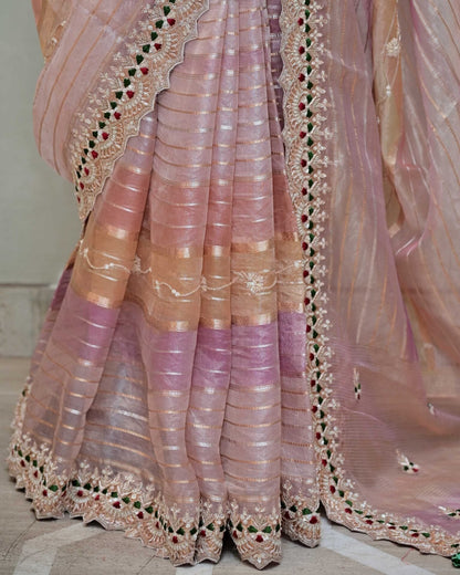 Shaded Pink Stripe Tissue Saree image 4