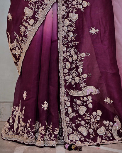 Shaded Wine Organza Saree image 4