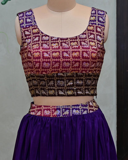 Modal Silk Skirt with Benarasi Bustier & Jacket image 3