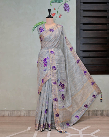 Grey Handloom Check with Embroidery image 0