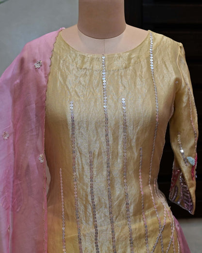 Lemon Yellow Suit with Sequin Embroidery image 1