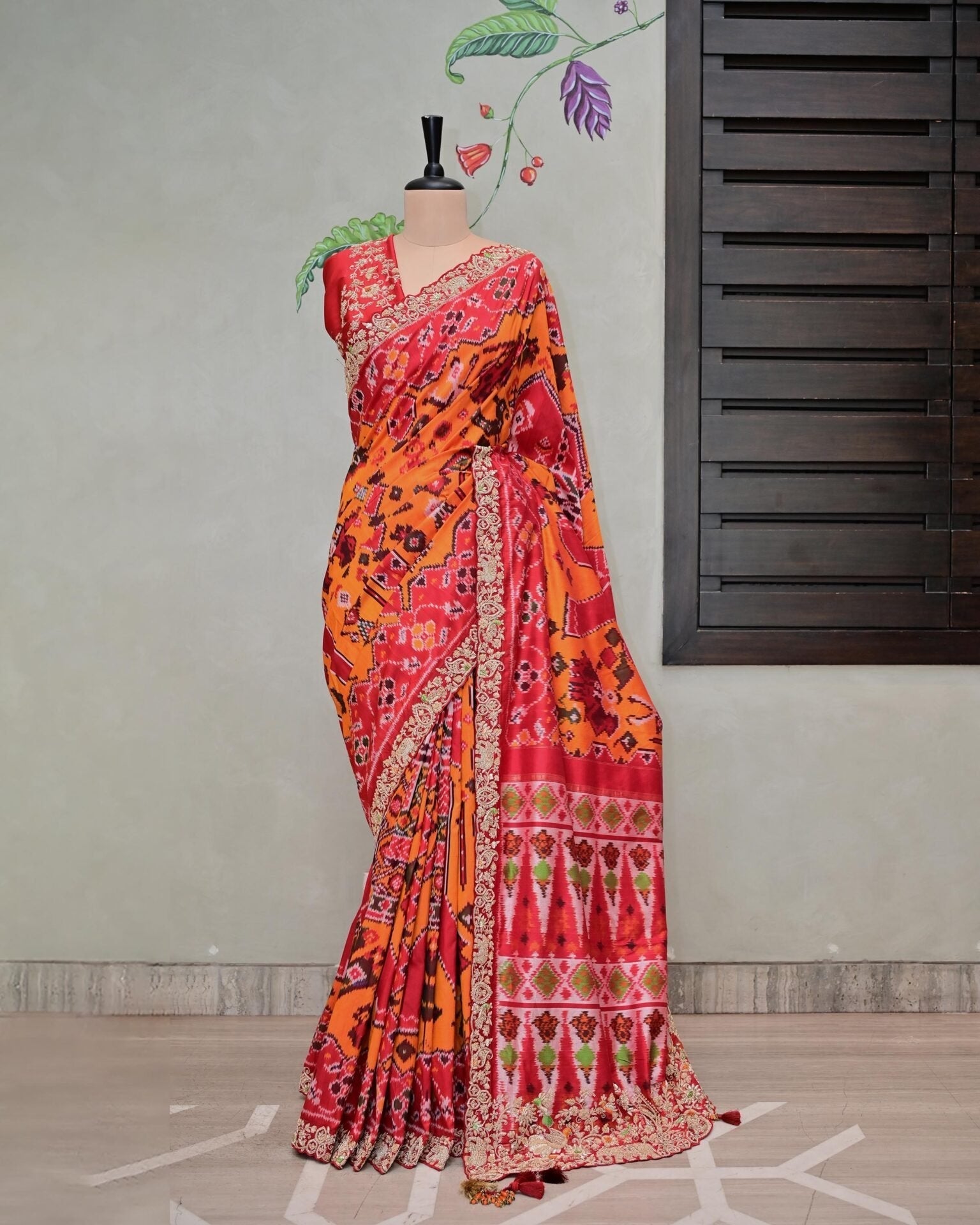 Rust Patola Elephant Border Saree image 1