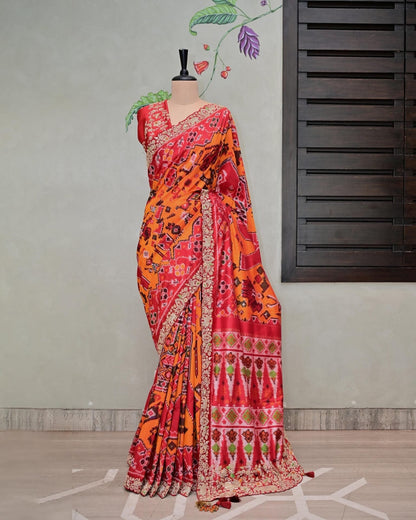 Rust Patola Elephant Border Saree image 1