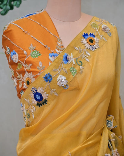Yellow Tissue Saree image 1