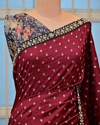 Wine Kalamkari Palla Saree image 2
