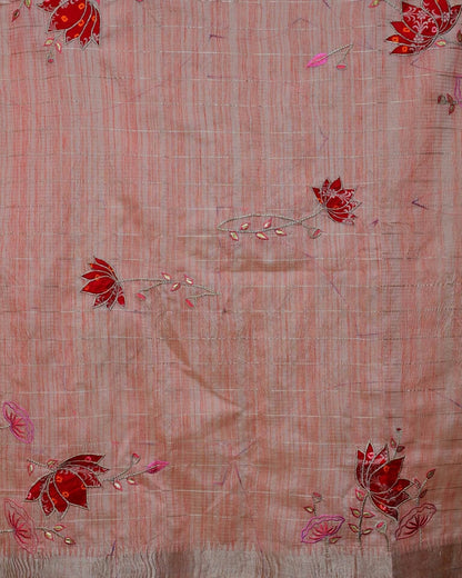 Peach Handloom Check with Floral Embroidery image 5