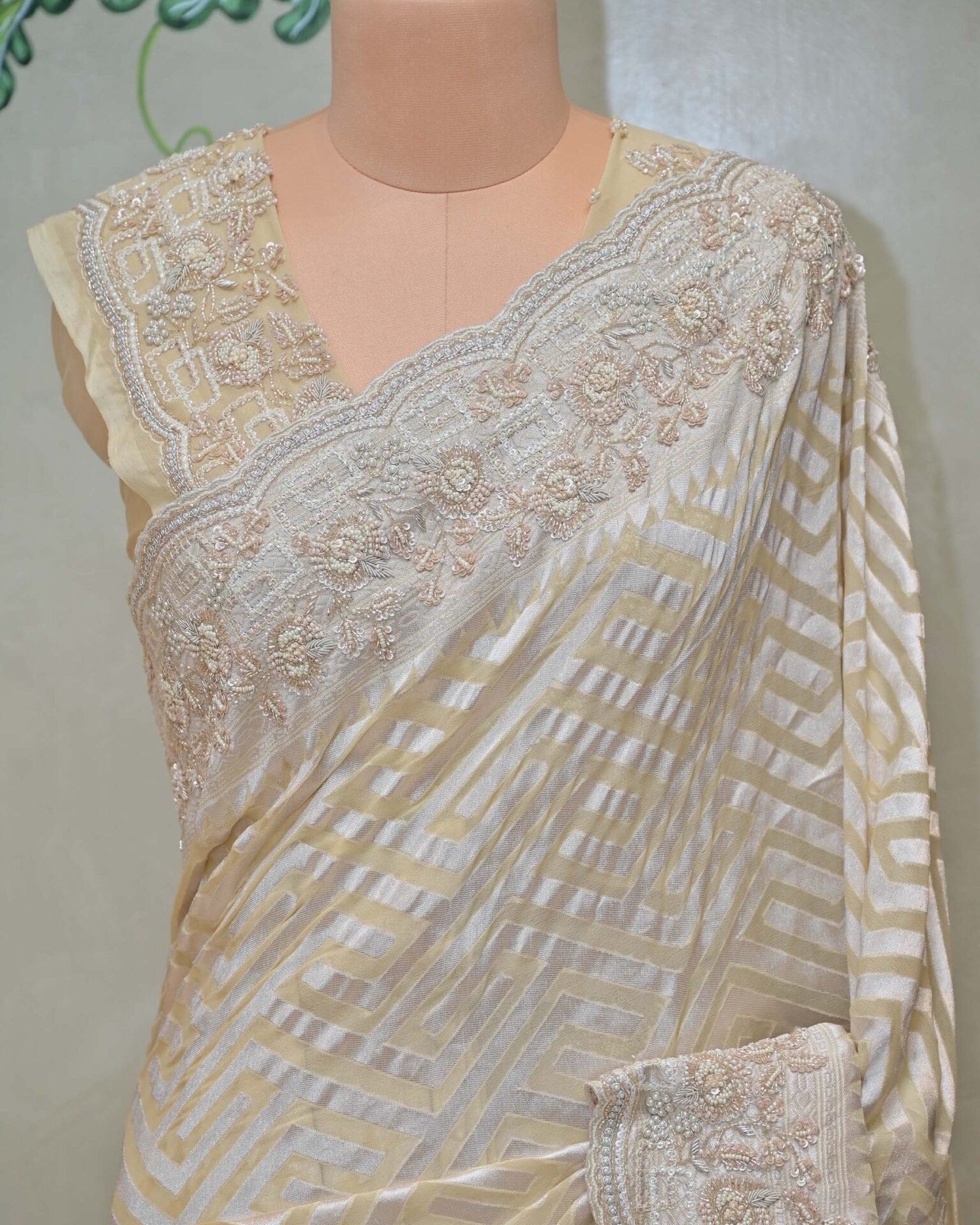 Beige Khaddi Saree image 1
