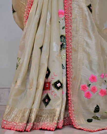 Tissue Saree with Patchwork image 4