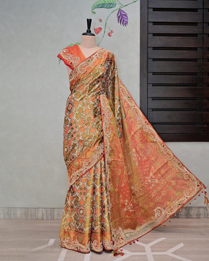 White Tissue Patola Saree image 0