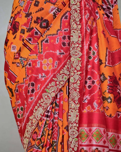 Rust Patola Elephant Border Saree image 3