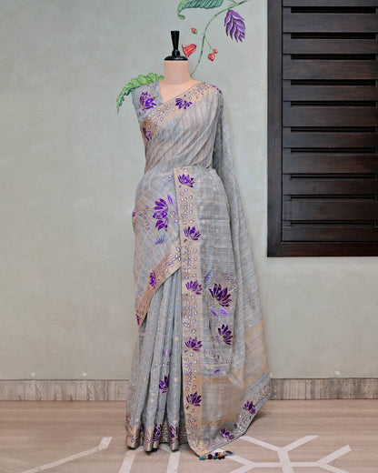 Grey Handloom Check with Embroidery image 4