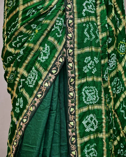 Green Ghatchola Saree with Frill Border image 3