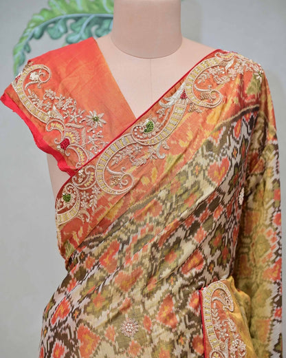 White Tissue Patola Saree image 1