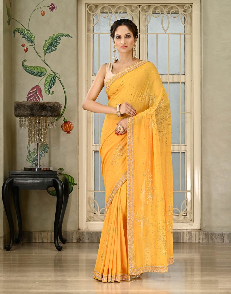 Yellow Georgette Handloom Banarasi Saree – Khinkhwab