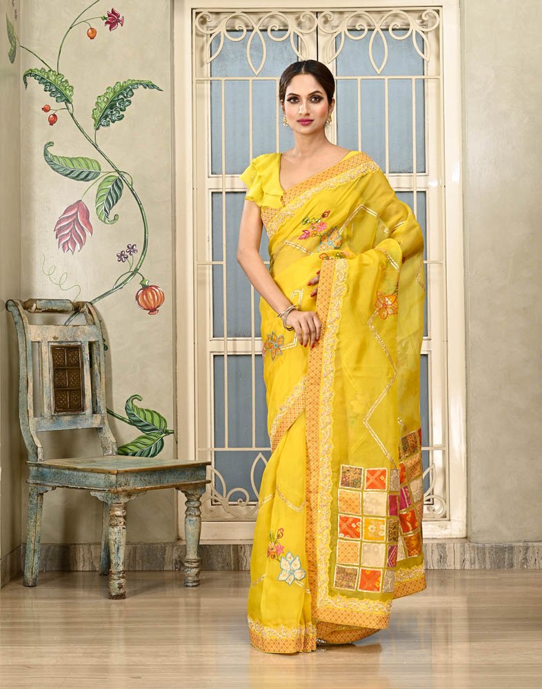 Buy Banarasi Silk Yellow Embroidered Contemporary Saree Online : 245406 -