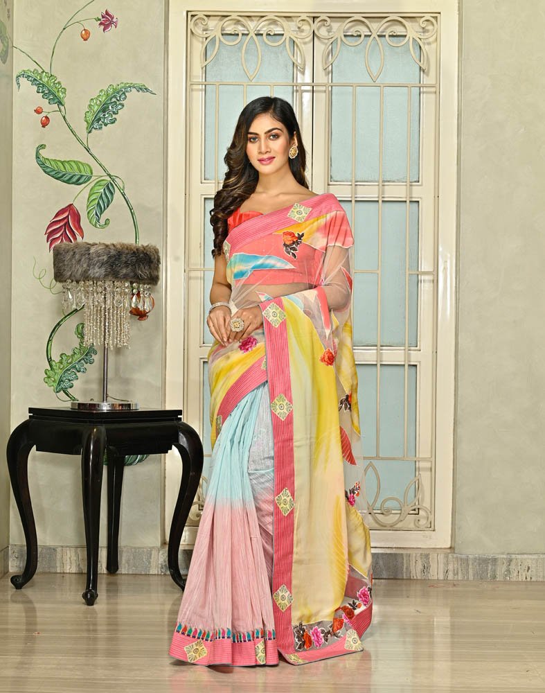 Multicoloured Georgette Saree | Leemboodi