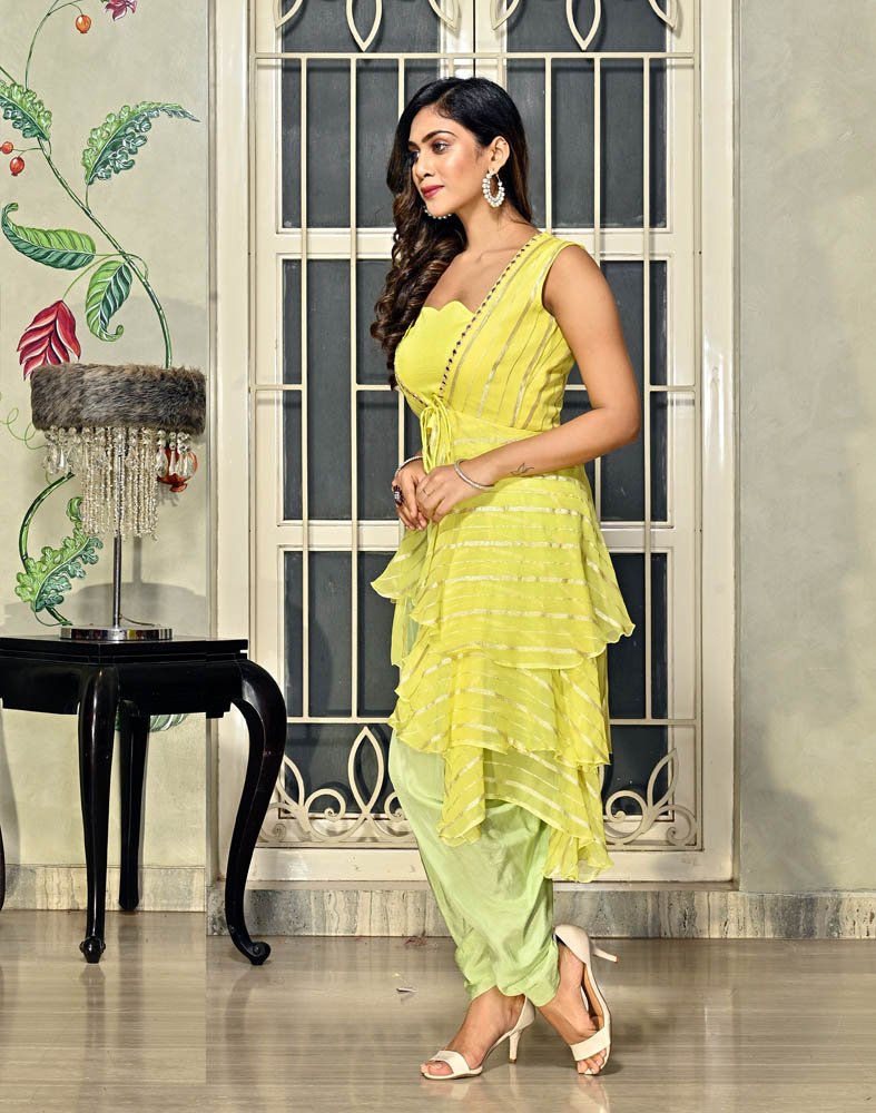 Buy Dhoti Yellow Sweetheart Neckline Straight / Trouser Suits Online for  Women in USA