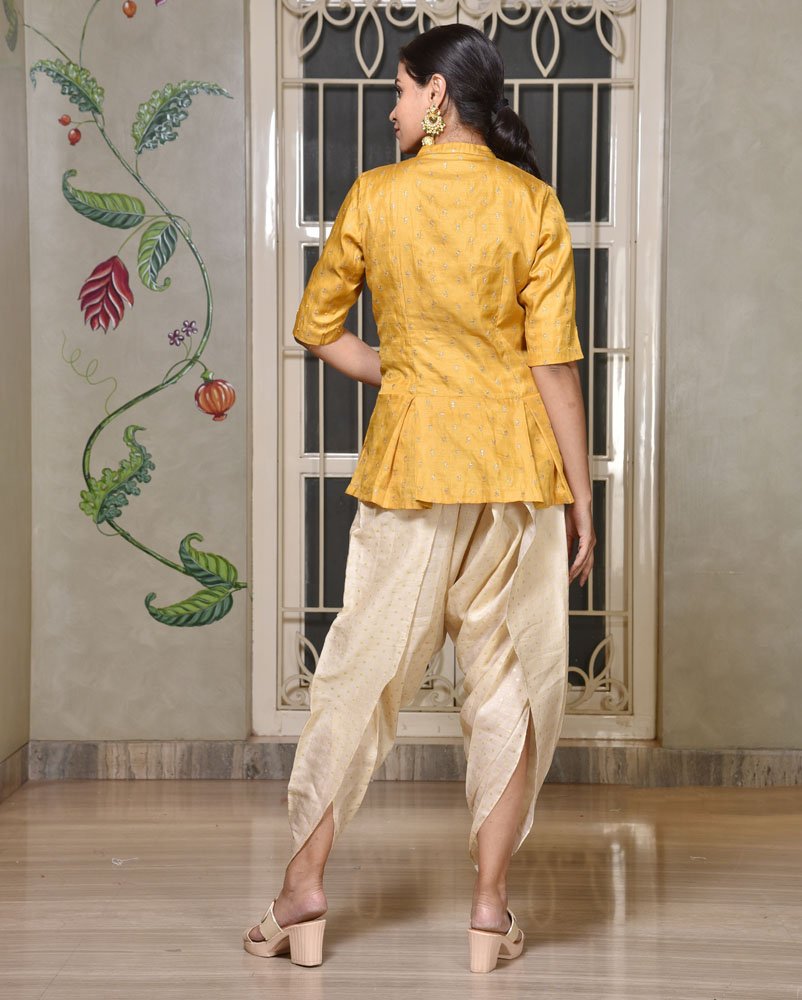 Shop Yellow Silk Mirror Work Dhoti Salwar Suit